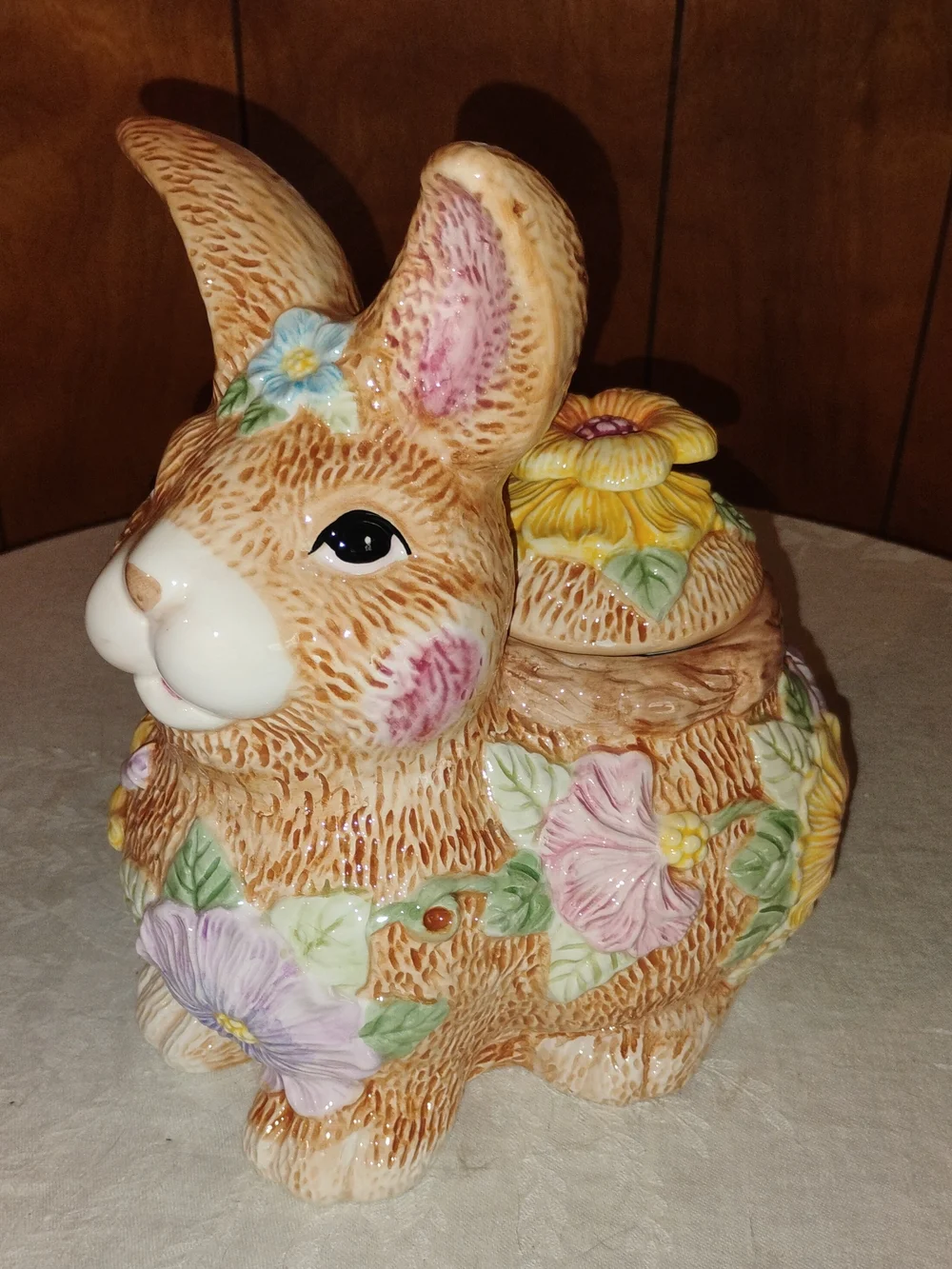 Pretty Easter Style Bunny Rabbit Cookie Jar Ceramic